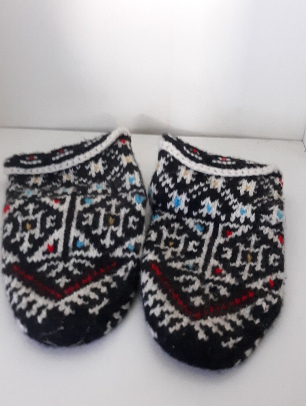 Hand Knit Fair Isle Slipper Bootie Socks Childrens Wool Blend Vintage 5"x3.5"
